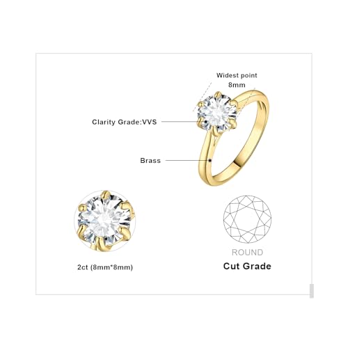 JewelryPalace Classic 1ct Round Cut Moissanite Solitaire Engagement Rings for Women, 14K Yellow Gold Plated Promise Ring for Her, Simulated Diamond Anniversary Wedding Rings 9 by JewelryPalace - Image 2