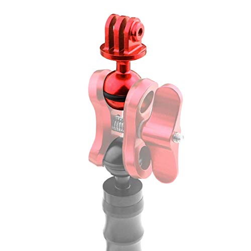 Motutech Pince à Boule Clip Fixation Connecteur pour Tête à Rotule pour GoPro Hero 360 ° Rotation pour Plongée sous-Marine Double Trous Lumière Mont de Camera d'action (Connecteur rotule - Rouge)