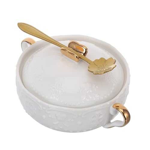 GARVALON Juego De 2 Soperas De Porcelana Blanca Tapa y Doble Asa Cuencos Para Postre, Sopa y Ensaladas En Cerámica