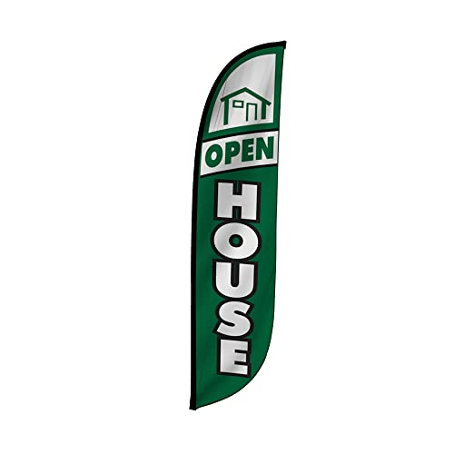 LookOurWay Feather Flag Banner - 12 Feet Tall Advertising Flags for Outside Business and Events Promotion - Swooper Flag Only - Real Estate Flags - Open House Green (10M1200078)