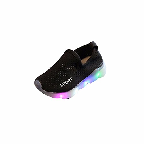 FORESTIME Kids Baby Boys Girls Breathable Rubber Sole LED Light Athletic Running Sneaker Shoes (Black, 1.5-2 Years)