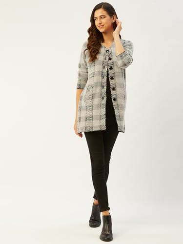 Image of Pivl Acrylic Blend Women Grey Button Closure Long V-Neck Sweater for Winter Large