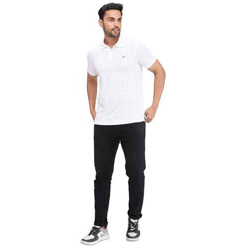 Image of Park Avenue Men's Slim Fit Print Pattern Cotton Polyester Blend Polo Neck Half Sleeve Casual T-Shirt