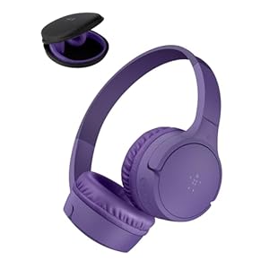 Belkin SoundForm Mini – Wireless Bluetooth Headphones for Kids with 30H Battery Life, 85dB Safe Volume Limit, Built-in Microphone – Kids On-Ear Earphones for iPhone, iPad, & More – Purple w/Case