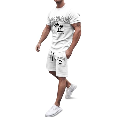 Ensemble de sport d'été homme vêtement ample blanc imprimé arbre