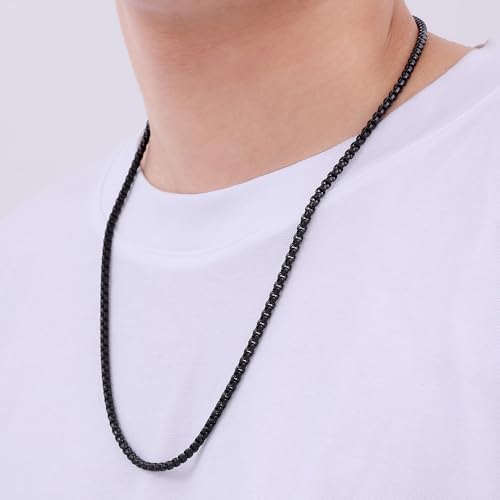 Fiusem Silver Tone Box Chain for Men, Mens Chain Necklaces, Chain Necklace for Men Women and Boys, 2/2.5/3/4mm