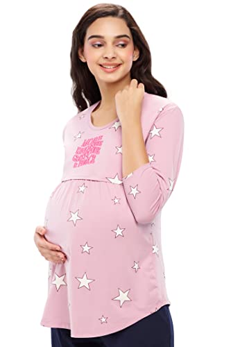 Image of ZEYO Women's Cotton Star Printed Maternity & Feeding Relaxed Fit Top 5645