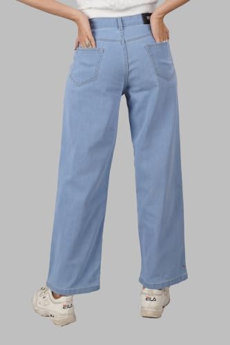 Image of Zayla Women's Denim Wide Leg Jeans I Stretchable Full-Length High Rise Waist Baggy Pants I Clean Solid Relaxed Fit Pant I Stylish & Trendy Look I for Office Party Home Girls (CG-2) (28, Light Blue)