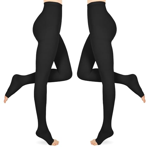 Image of 15-20mmHg Compression Pantyhose Stockings for Women & Men, 2 Pairs | Medical Graduated Compression Leggings Tights, Support Hose for Varicose Veins, Edema, DVT, Lipedema, Swelling