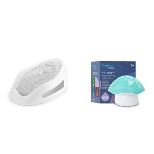 Angelcare Baby Bath Support (Gray) + Celeste Musical Mushroom Night Light Baby Projector Bundle