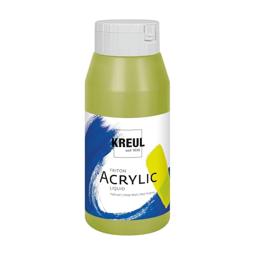 Kreul 17045 - Solo Goya Triton Vernice acrilica Verde Oliva Chiaro, flacone da 750 ml, Essiccazione Rapida e Opaca, Vernice a Base d'Acqua, qualità da Studio, buona Copertura e Alta resa