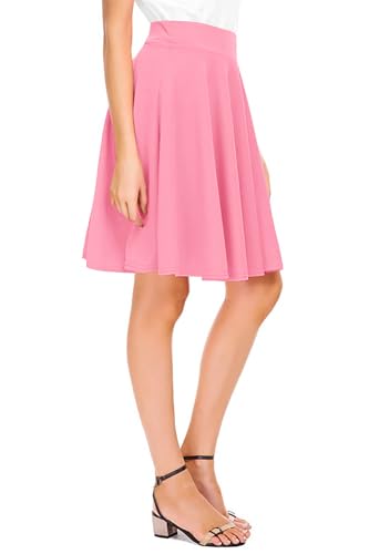 Image of EXCHIC Women's Casual Stretchy Flared Mini Skater Skirt Basic A-Line Pleated Midi Skirt