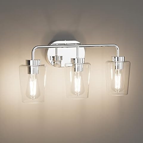 Tipace Modern Bathroom Vanity Lighting Fixtures 3-Lights Industrial Stainless Steel Chrome Finish with Clear Glass Vanity Lights Farmhouse Bath Lighting(Exclude Bulb) Cover