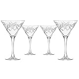 Rolf Glass Etched Olive Branch Martini Glass (Set of 4), 10 oz, Clear