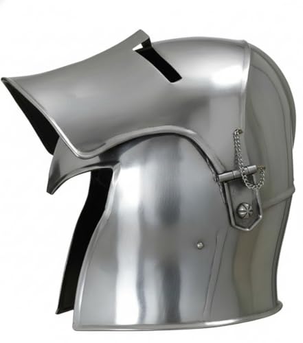 Image of AnNafi Barbuta Helmet | Viking Battle Knight Helmet Armour | Medieval Visored Barbute Helm for Cosplay | Wearable (Silver)