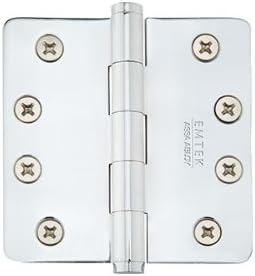 Emtek 4" x 4" 1/4" Radius Corners Residential Plain Bearing Hinges, Solid Brass 10 Variable (Sold in Pair) (Polished Chrome US26)