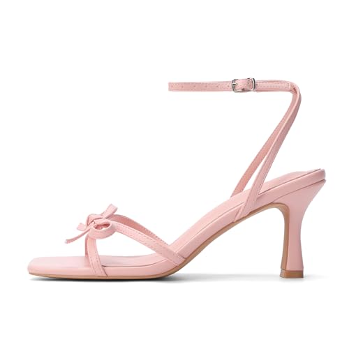 Image of Goderci Kitten Heels with Bow Strappy Heels for Women | Square Open Toe, Mid Heeled Sandals