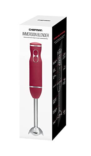 Chefman Immersion Stick Hand Blender With Stainless Steel Blades, Powerful Electric Ice Crushing 2-Speed Control Handheld Food Mixer, Purees, Smoothies, Shakes, Sauces & Soups, Red #TOP7