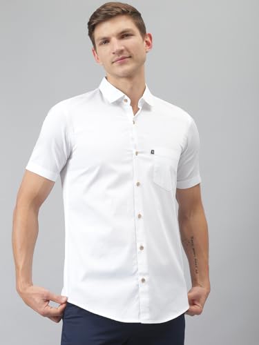 Image of Thomas Scott Men's Premium Slim Fit Casual Shirt | 100% Cotton Twill | Short Sleeves | Spread Collar | Solid Smart Casual Shirt for Men