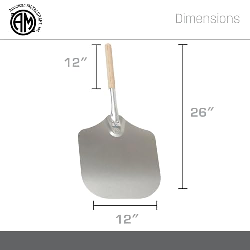 Image of American METALCRAFT, Inc. inchAmerican Metalcraft 2512 26 inch inch Aluminum Pizza Peel with 10 inch inch Wood Handle, 12 inch inch x 14 inch inch Medium Blade inch, Silver