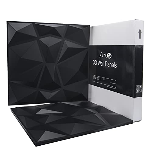 Art3D 3D Paneling Textured 3D Wall Design, Black Diamond, 19.7" X 19.7" (12 Pack) #TOP2