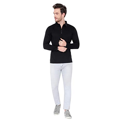 Image of Men's Cotton Blend Full Sleeve Zip Neck Polo T-Shirt (Pack of 1)