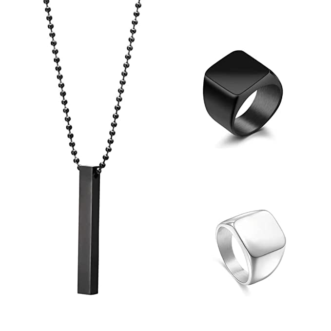 Soni Jewellery (Pack Of 3) Trending Alloy Metal Finger Ring Set With Black Cuboid Rectangle Neck Pendant For Boys And Men. (B0C2Q21ZZH) Amazon Price History, Amazon Price Tracker
