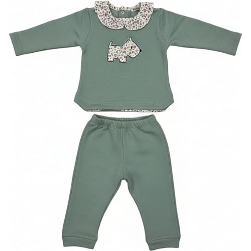 BABIDU | Chandal Niña con Sudadera Bordado Perrito y Cuello Estampado Floral, Pantalón Largo a Juego, Conjunto Felpa Algodón Suave, Chandal Niña Completo de 1 a 4 Años