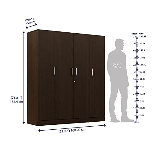Image of Wakefit Wardrobe | 1 Year Warranty | Engineered Wood Almirah, Cupboard for Clothes Storage | 4 Door, 1 Drawer, 1 Hanging Space | Gingham - Wenge