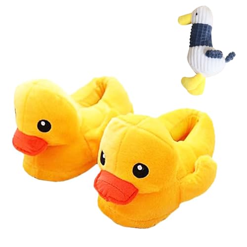 LELEBEAR Duck Slippers - Soft Comfortable Household Shoes, Cute Plush Warm Non-slip Animal Slippers for Indoor With Duck Keychain