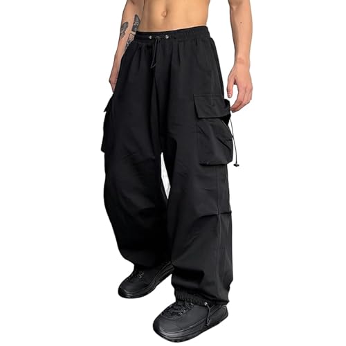 Baggy Cargo Pants Parachute Pants for Men Loose Fit Casual Joggers with Pockets Streetwear Hip Hop Drawstring Pants