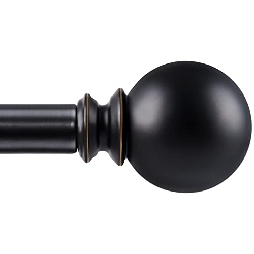KAMANINA Curtain Rods for Windows 28 to 48 Inches, Black Curtain Rod 32 to 58 inch (2.6-4.8ft), 7/8 Inch Decorative Drapery Rod with Round Finials Black 32-58"