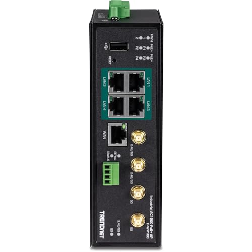 Image of TRENDnet Industrial AC1200 Wireless Gigabit PoE+ Router, TI-WP100, IP30 Housing, Dual-WAN, Dual-Band WiFi, VPN, Inter-VLAN Routing