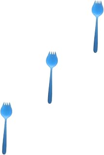 LIFKOME 3piezas Spork De Acero Inoxidable Creativo Cuchara y Tenedor Para Ensaladas y Fideos Herramienta De Cocina Resistente Color Azul