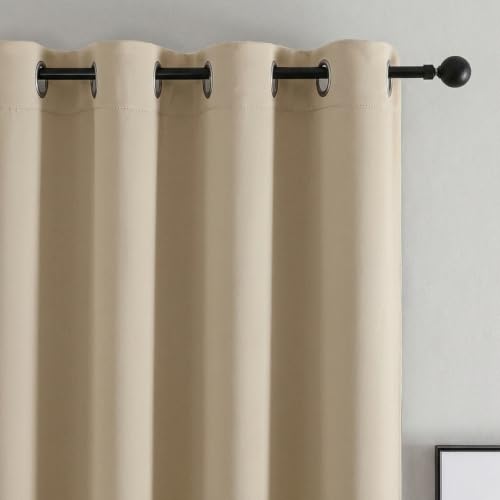 Image of Simplebrand Biscotti Beige Curtains for Bedroom Living Room 90 Inches Long 2 Panels Set, Room Darkening Thermal Insulated Curtains Drapes, Solid Grommet Noise Reducing Window Treatment, W50 x L90 Inch