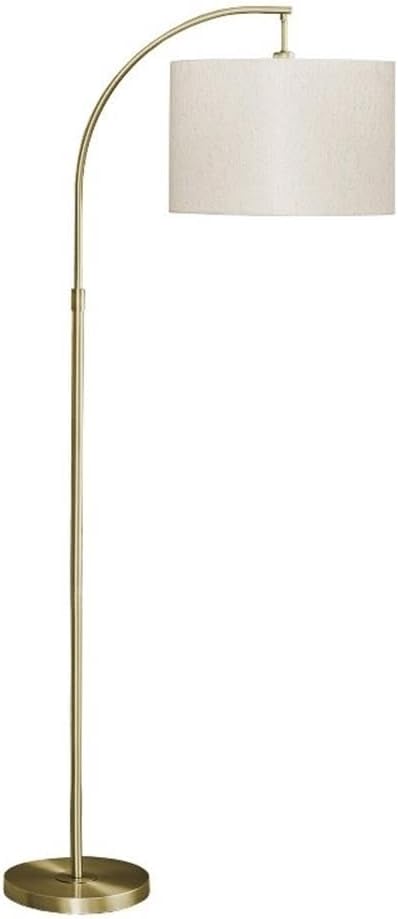 Pemberly Row 65 in Arc Floor Lamp, Gold Brass Metal Frame, Ivory Drum Fabric Shade, Contemporary Design with Foot Switch, Warm Ambient Lighting for Living Room, Bedroom, or Office