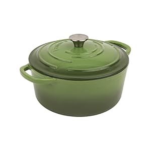 Larder & Vine Enameled Cast Iron Dutch Oven with Lid – Oversized Handles, Dome Lid, Dutch Oven for Sourdough Bread Making – 5.7QT/5.4L – (Okra)