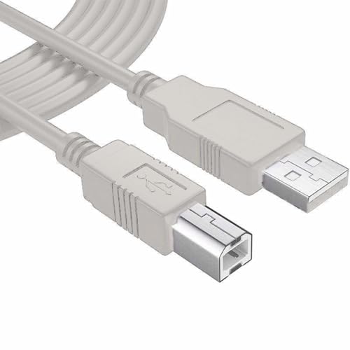 Cable Impresora, Cable USB para Impresora, USB 2.0 Tipo A a Tipo B, cable de escáner, Compatible con HP, Epson, Canon, Brother, Lexmark, Disco Duro, Fotografía, Beige, 1.80 Metros
