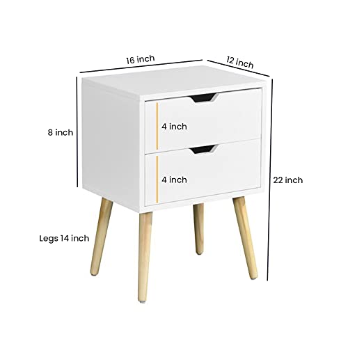 Image of Device Bas with BROWN ART SHOPPEE 2-Drawer End Side Table With Drawer&Solid Wood Legs,Bedside Table For Bedrooms,Mid-Century Modern Drawer Storage Cabinet For Bedroom&Living Room Furniture(White)