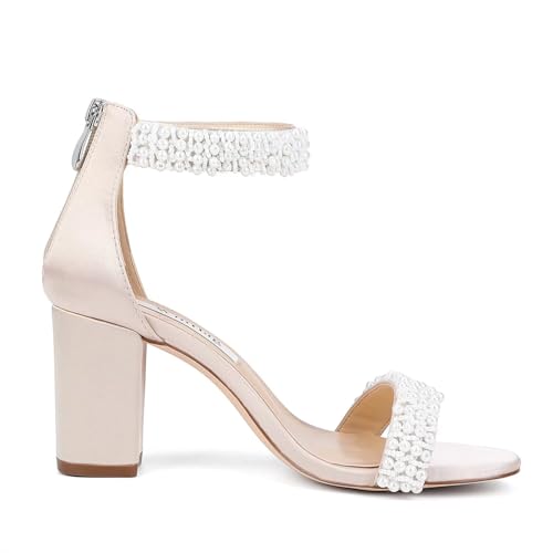 Image of Block Heel Wedding Sandals Pearl Heels Open Toe Wedding Shoes for Bride Bridal Shoes