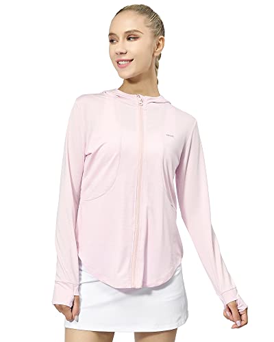 Meloo Women's Upf 50+ Sun Protection Hoodie Shirt Full Zip Long Sleeve Cooling Shirt Hiking Outdoor Performance Pockets Pink Xl #TOP7