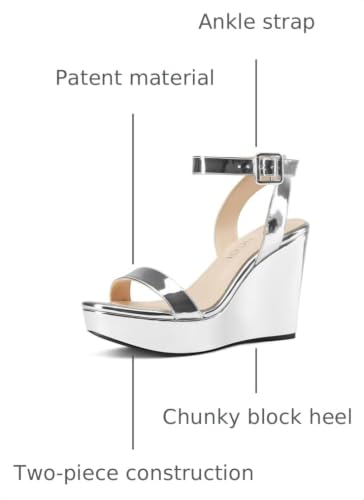 Image of Aachcol Women Platform Wedge Sandals Round Peep Open Toe Ankle Strap Slingback Two-Piece Chunky Block High Heel Dress Shoes Pumps Party Patent 4 Inch