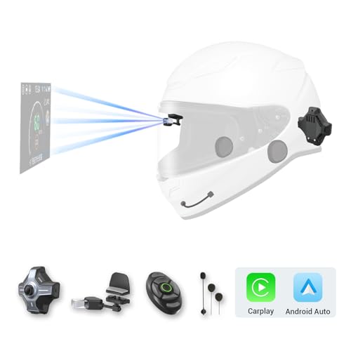 E6+ Motorcycle Helmet HUD, Head Up Display, Bluetooth,GPS, CarPlay, Android Auto, Mesh Intercom, Rearview Camera, Remote Control, Noise Reduction, RGB Lights, IP66 for All Helmets