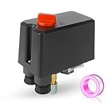 【Interrupteur rouge】 Le pressostat du compresseur d'air est équipé d'un bouton rouge ON/OFF pour un contrôle automatique, pression d'enclenchement 8.3BAR/120PSI - pression de coupure 10.3BAR/150PSI, facile à utiliser.