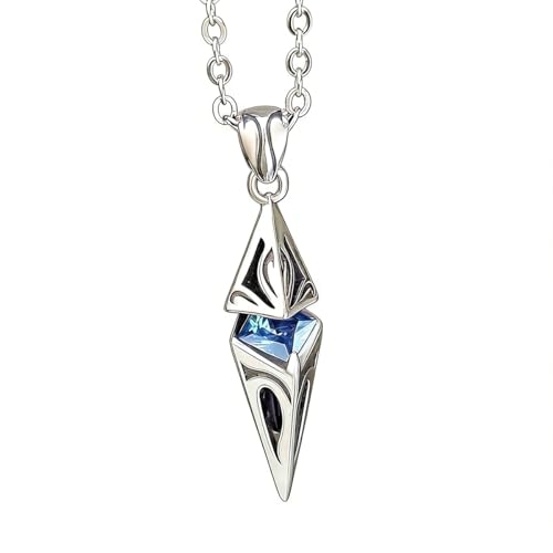 Unique Viking Necklace for Men 925 Sterling Silver Amulet Pendant Necklace Spiritual Protection Goth Jewelry Blue Zircon Triangular Prism Gemstone Totem Crystal Stone Healing Pendant Necklace