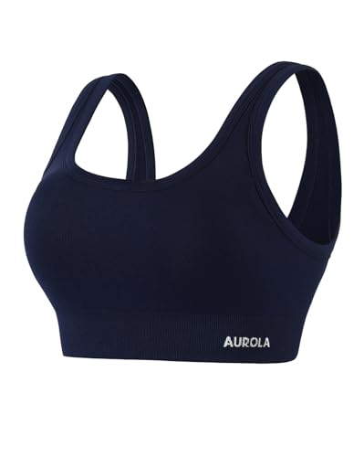 Image of AUROLA Power Womens Square Back Basic Sports Bra - Square Neck Padded Low Impact Yoga Bra Workout Crop Top