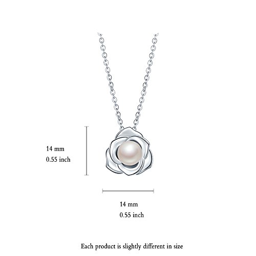 Keeteen Lovely Rose High Polished 925 Sterling Silver Earrings With 7Mm Natural Freshwater Pearl (Necklace Pendant) #TOP6