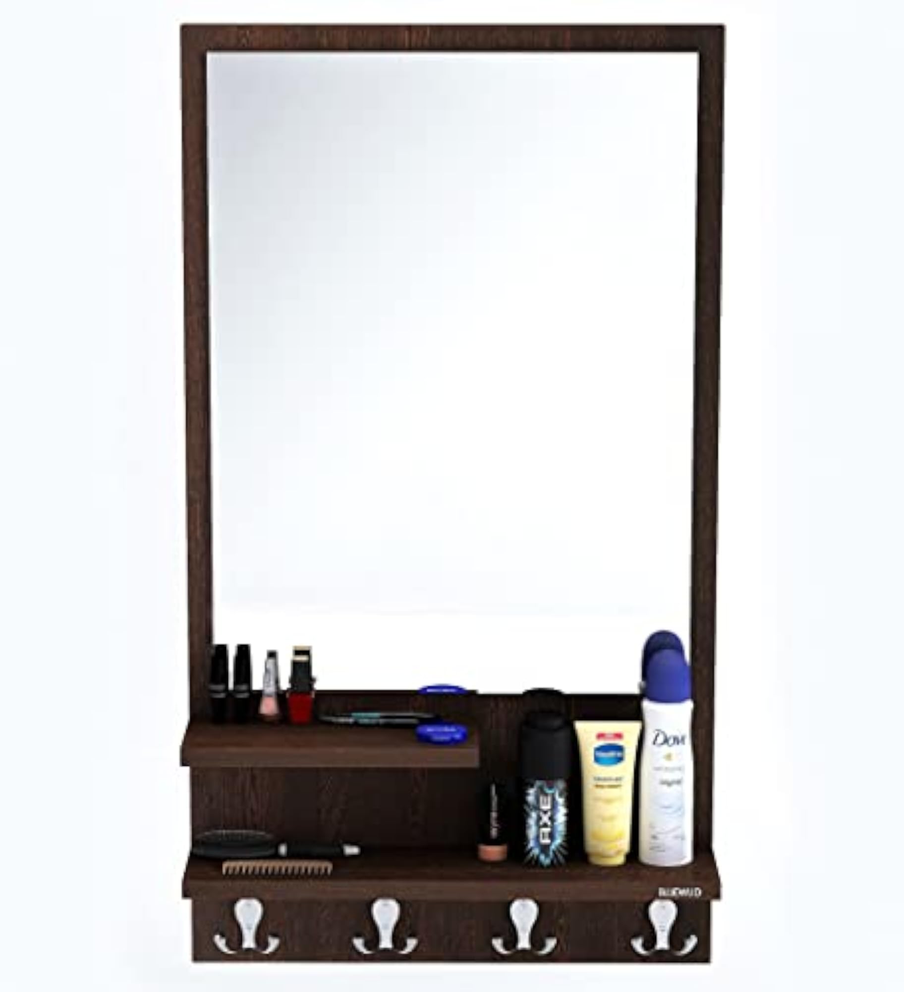 Engineered Wood Wall Mount Dressing Table Mirror with Shelves