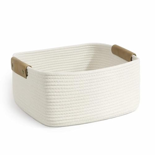 AiheArron Storage Basket Storage Baskets for Shelves Organizer Cotton Rope Baskets for Storage Woven Basket for Handles Towel Baskets for Bathroom (White M)