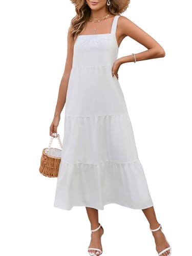 Image of EYNMIN Women's Summer Casual Loose Midi Dress Sleeveless Square Neck Flowy A Line Boho Beach Sundress 2025 Trendy